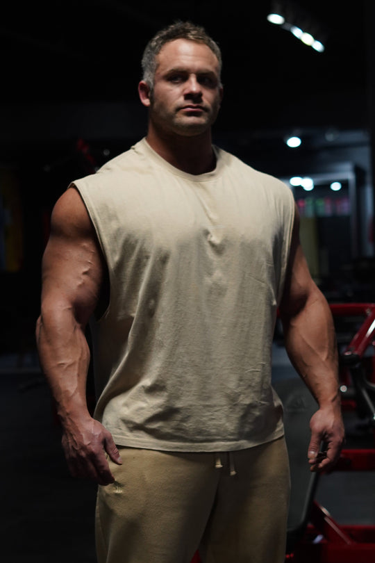 Box Cut Muscle Tee - Light Khaki