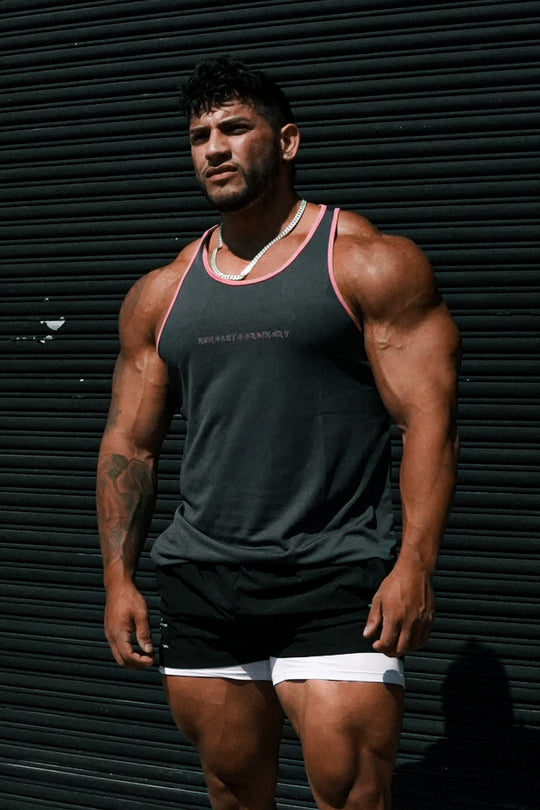 Fast-Dry Bodybuilding Workout Stringer - Gray w Pink