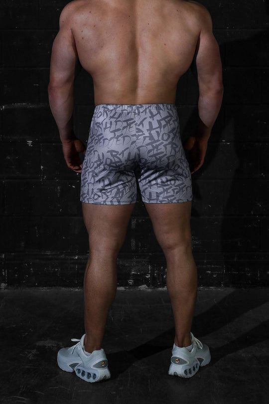 Agile Bodybuilding 4'' Shorts w Zipper Pockets - Gray Graffiti