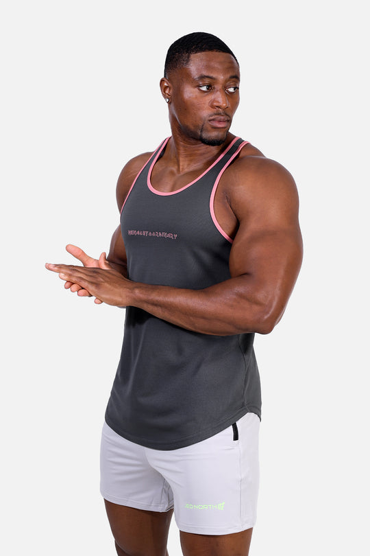 Fast-Dry Bodybuilding Workout Stringer - Gray w Pink