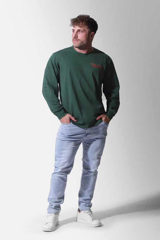 Retro Gym Long Sleeve T-Shirt - Dark Green - Jed North