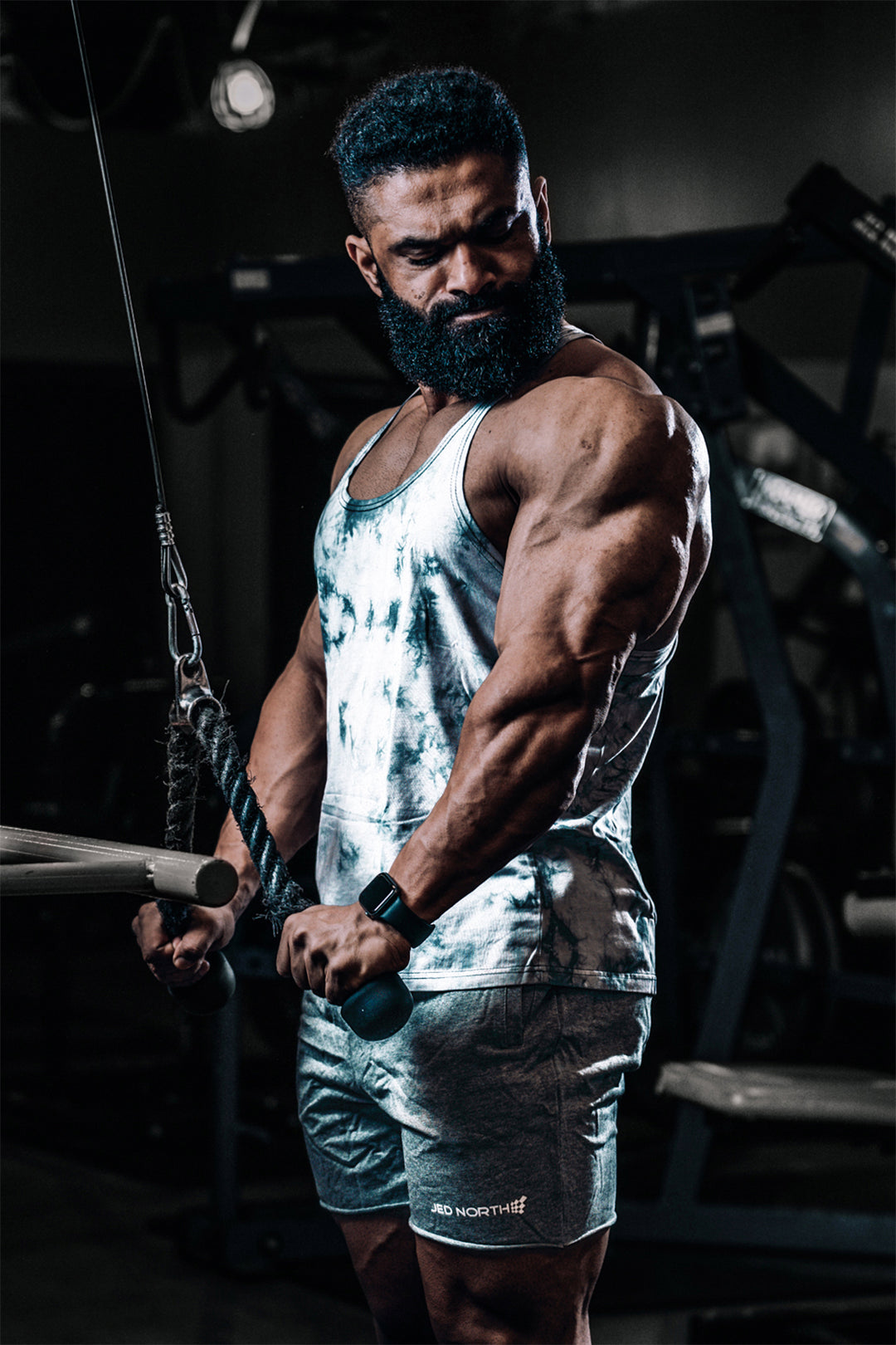Classic Bodybuilding Racerback Stringer - Gray Tie Dye