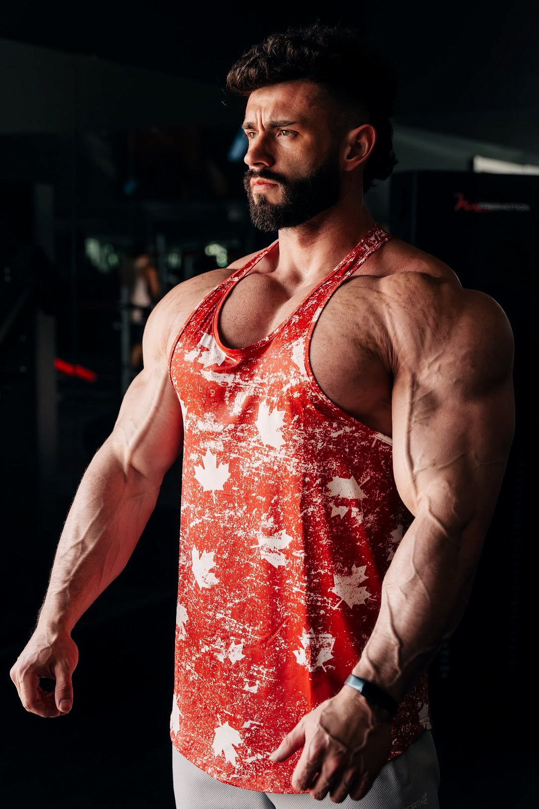 Graphic Muscle Stringer - Red Maple Leaf