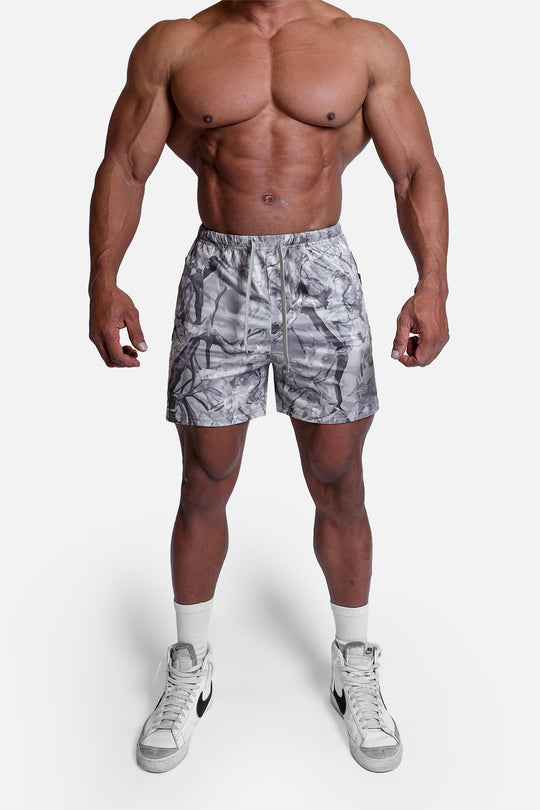 Agile Bodybuilding 4'' Shorts w Zipper Pockets - Leaf Camo