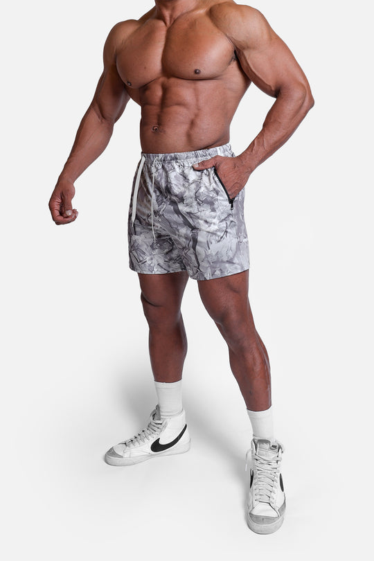 Agile Bodybuilding 4'' Shorts w Zipper Pockets - Leaf Camo