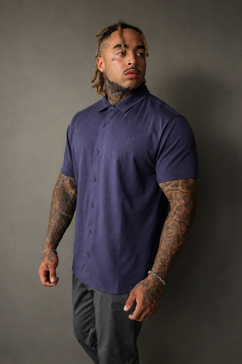 Premium Stretch Button-Up Shirt - Navy Blue