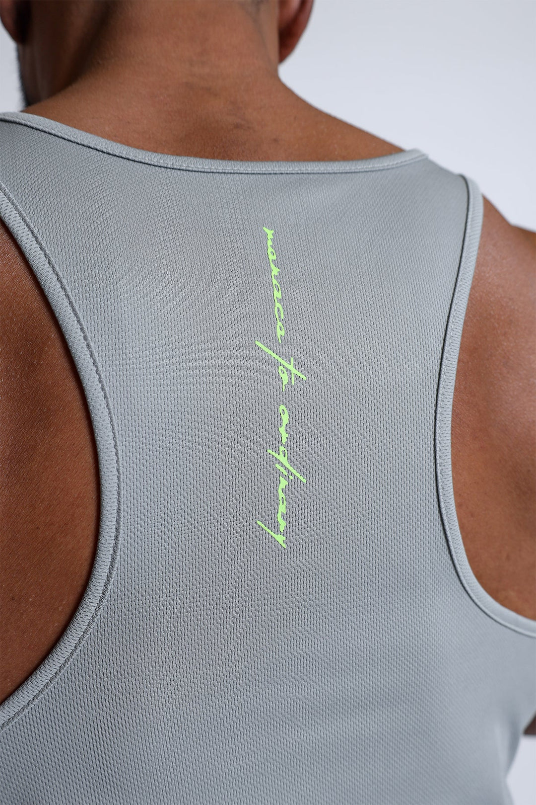 Fast-Dry Bodybuilding Workout Stringer - Light Gray w/ Neon Logo