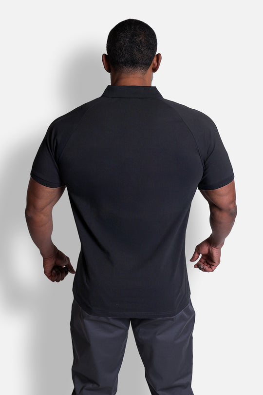 Zip-Up Muscle-Fit Collared Tee - Black