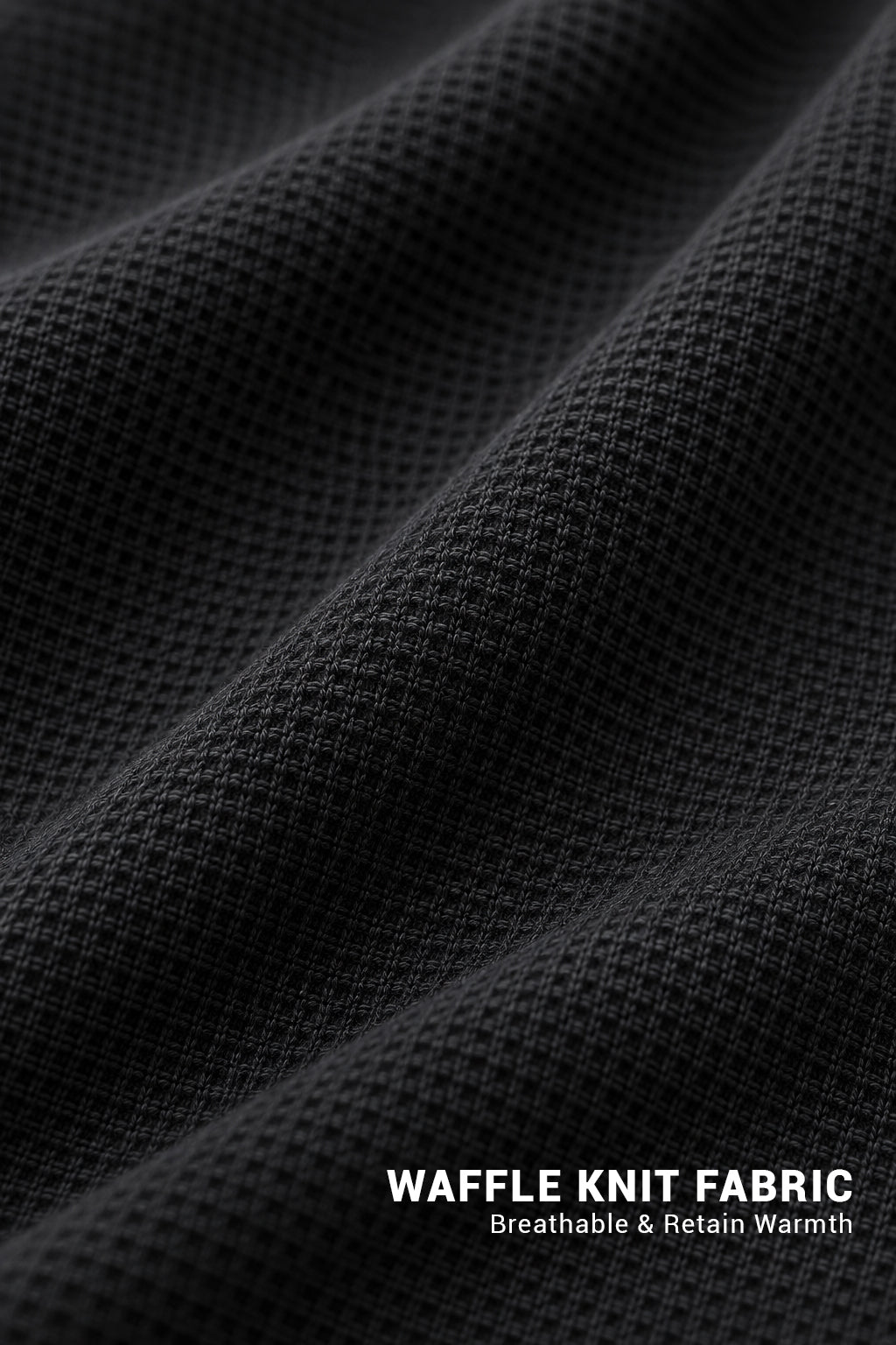 Waffle Knit Henley Long Sleeve T-Shirt - Black