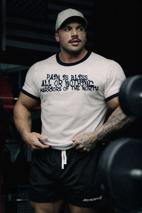 Muscle-Fit Ringer Tee - White w/ Navy Trim