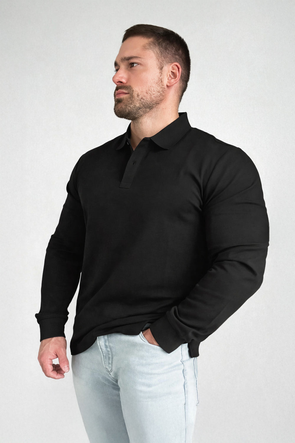 Polo Button-Up Longsleeve - Black